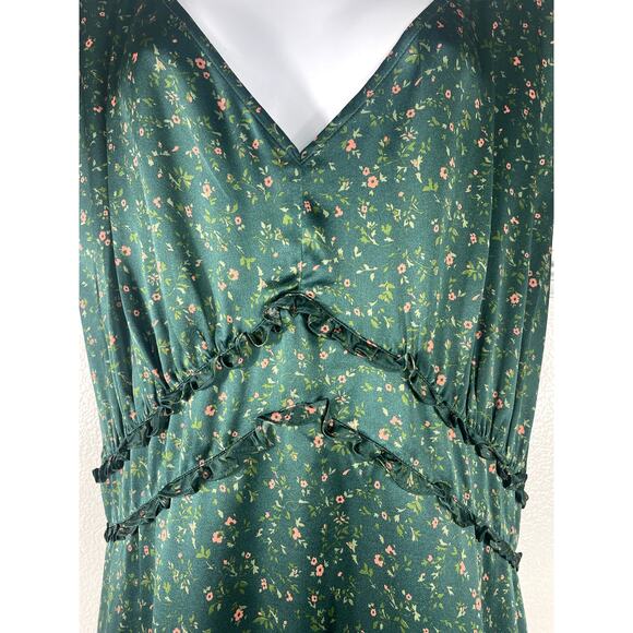 NWT Reformation Kaye Silk Dress Maxi Coriander Fairy Green Floral Sz 22 Babydoll - Picture 4 of 16